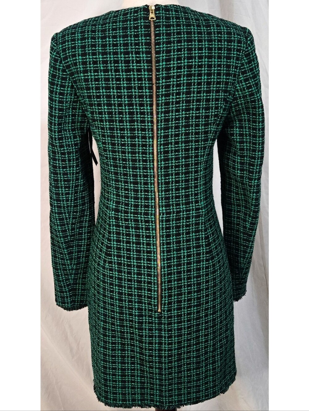 Rebecca Vallance Becca Dress Green Plaid Gold Button Long Sleeve Mini Tweed 90s - Picture 4 of 8